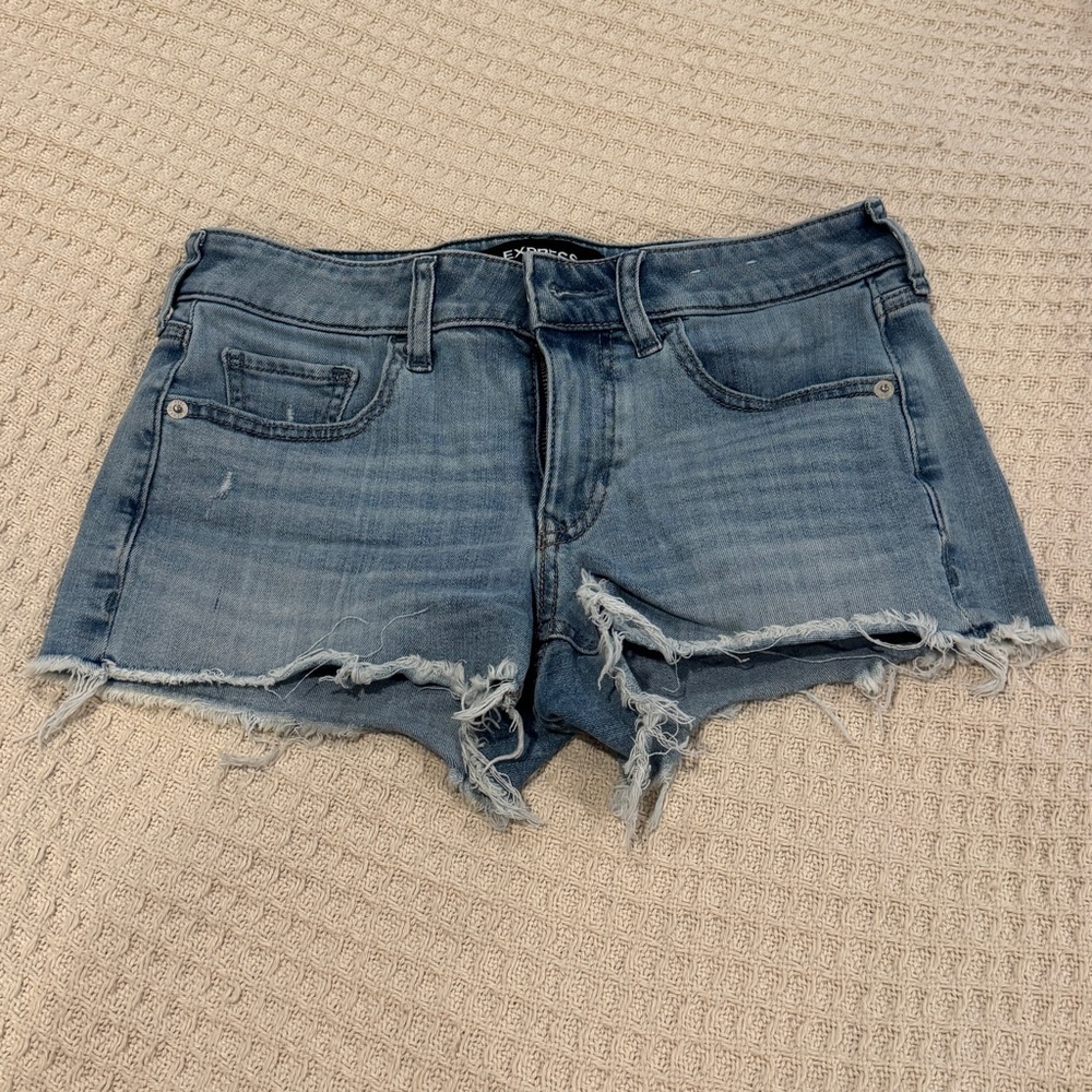 Express Distressed Blue Denim Shorts